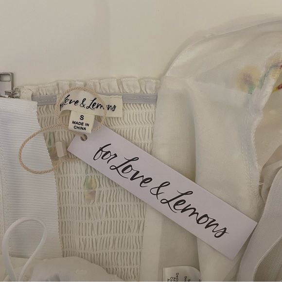 For Love & Lemons Abby Crop Top Blouse Small NWT Embroidered White Yellow Daisy - Picture 10 of 14